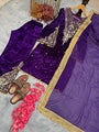 DESIGNER VISCOSE VELVET EMBROIDERY SEQUENCE MOTI WORK TOP BOTTOM WITH DUPATTA WINE