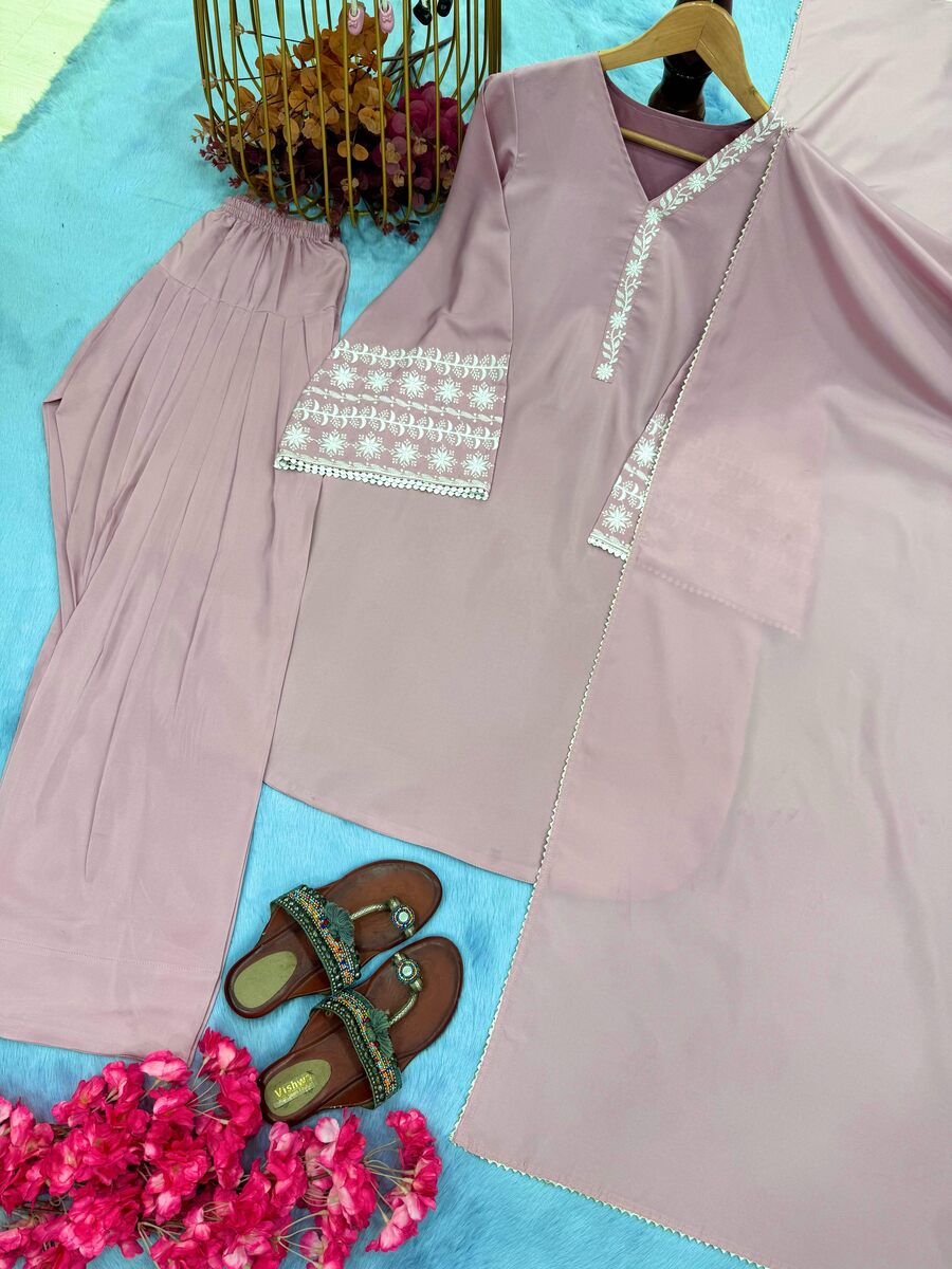 FANCY NATURAL SATIN EMBROIDERY Suit