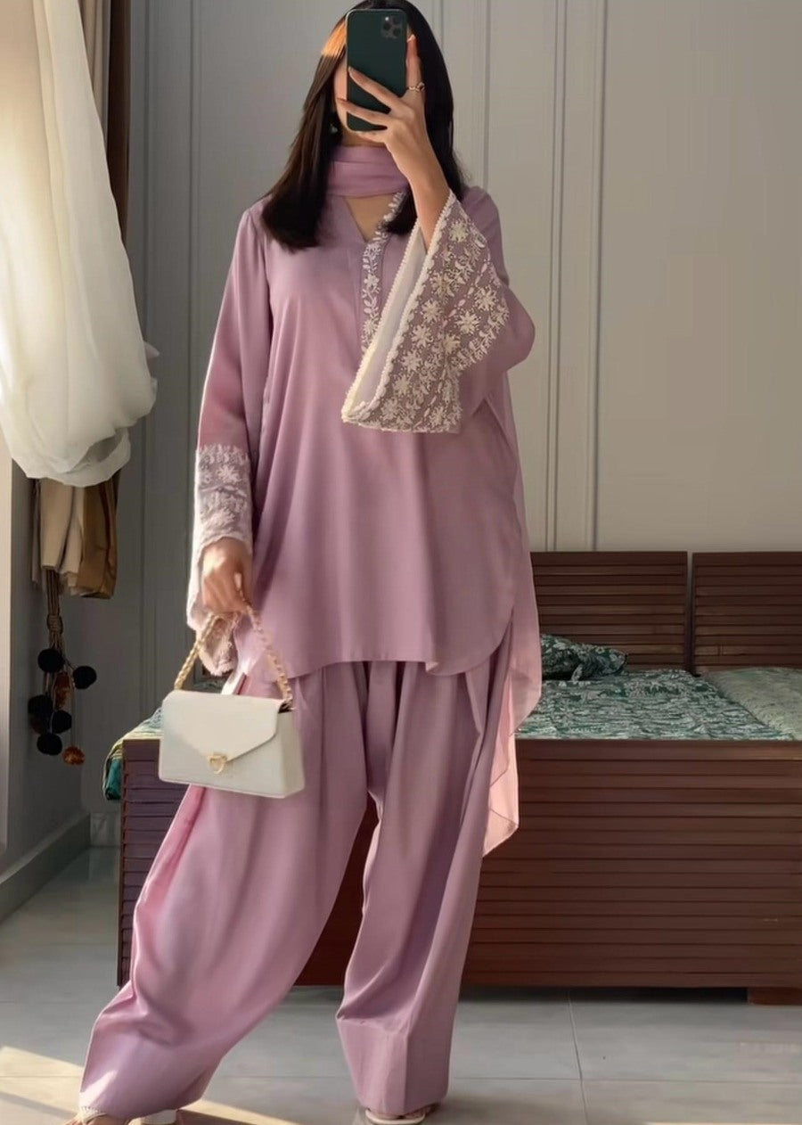 FANCY NATURAL SATIN EMBROIDERY Suit
