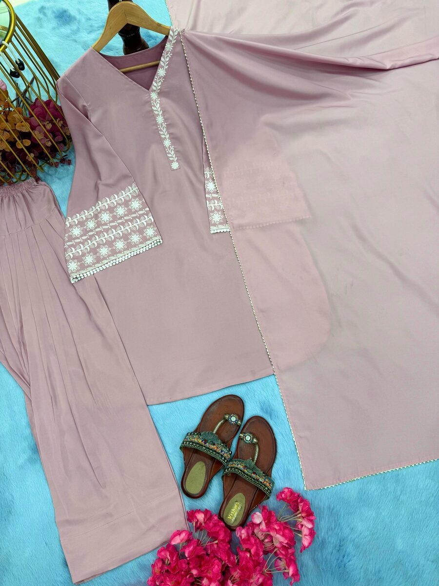 FANCY NATURAL SATIN EMBROIDERY Suit