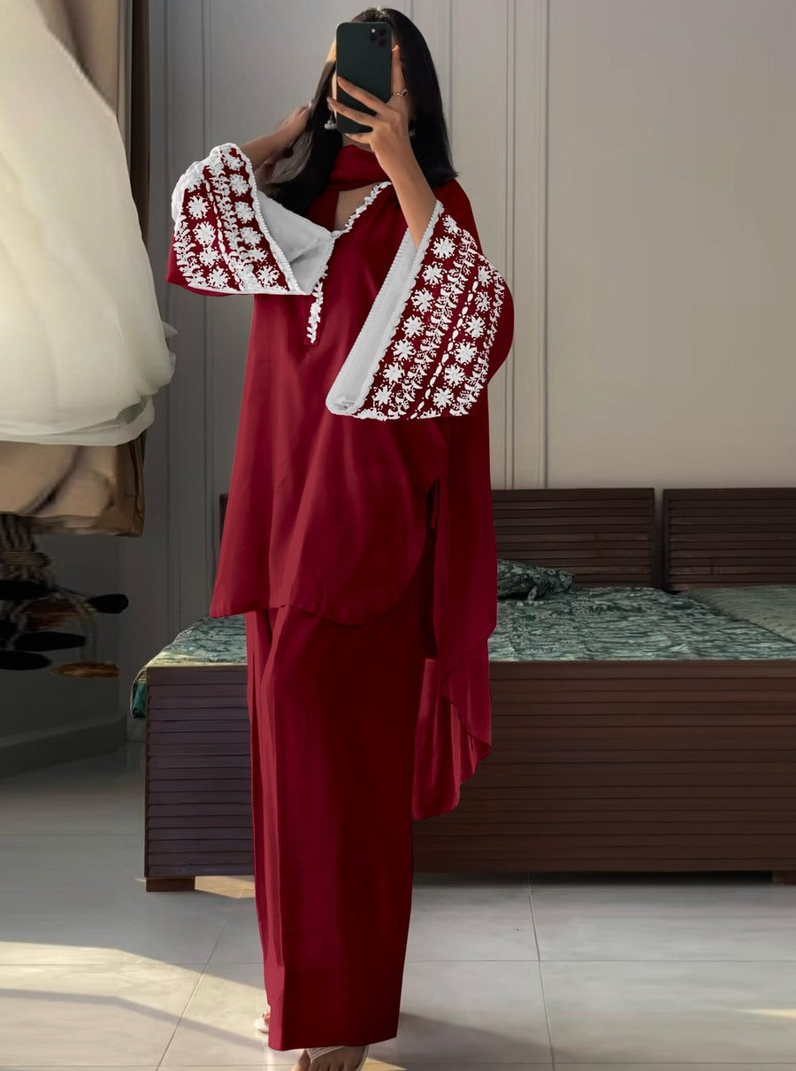 FANCY NATURAL SATIN EMBROIDERY Suit