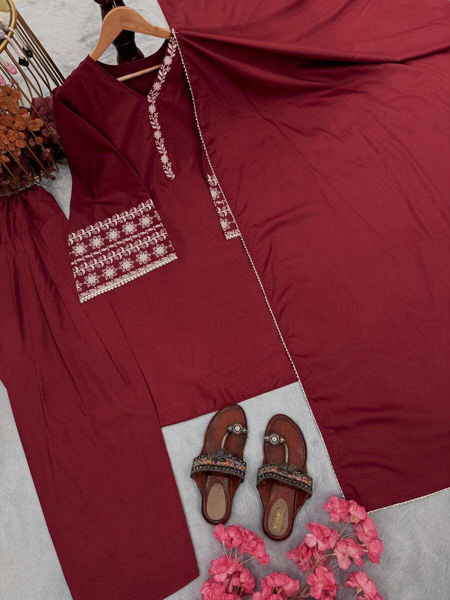 FANCY NATURAL SATIN EMBROIDERY Suit