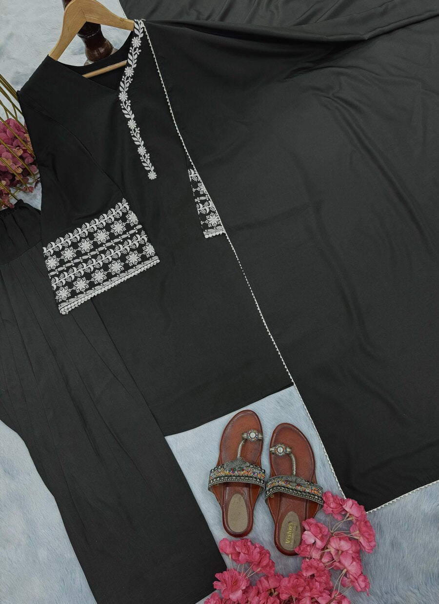 FANCY NATURAL SATIN EMBROIDERY Suit