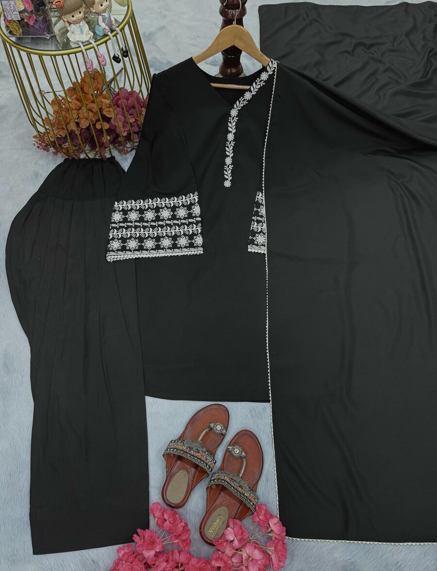 FANCY NATURAL SATIN EMBROIDERY Suit