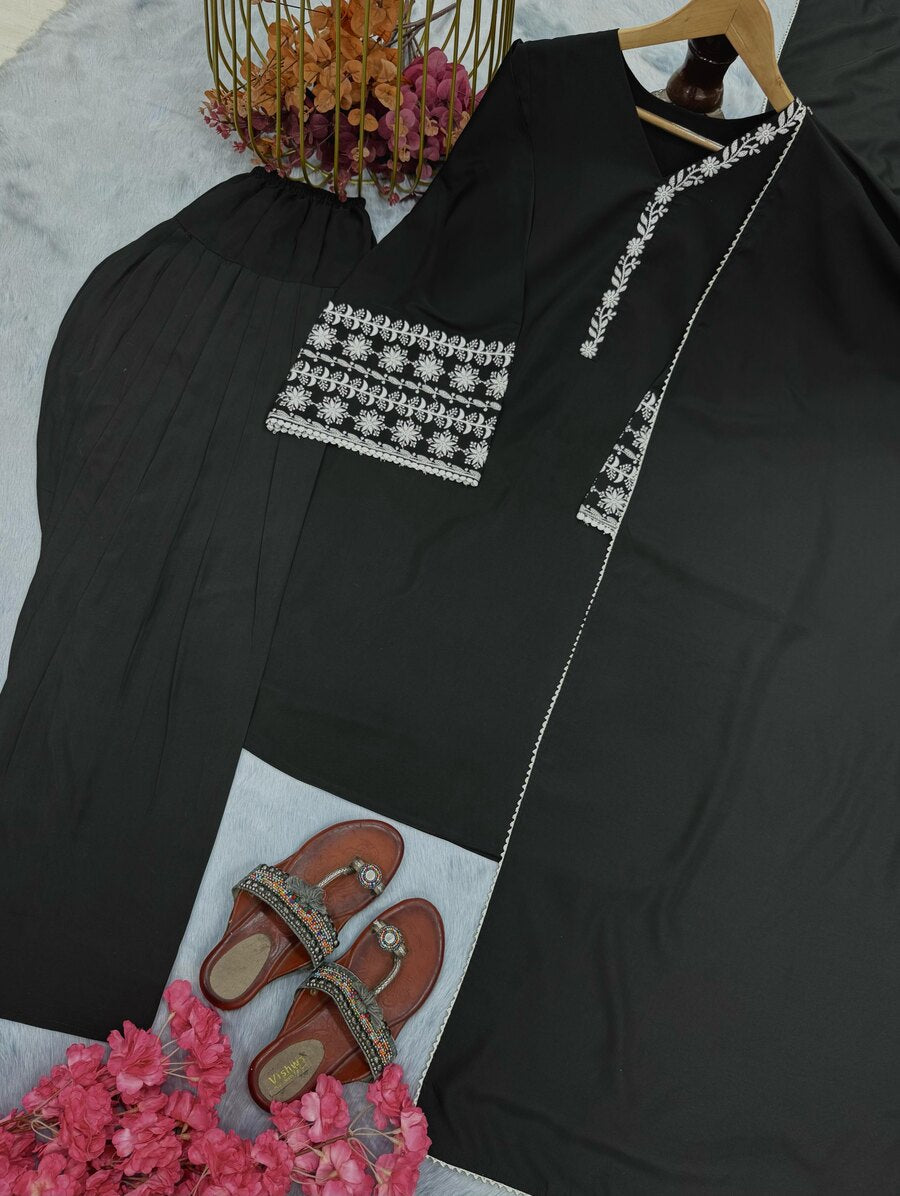FANCY NATURAL SATIN EMBROIDERY Suit