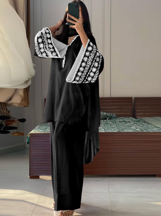 FANCY NATURAL SATIN EMBROIDERY Suit
