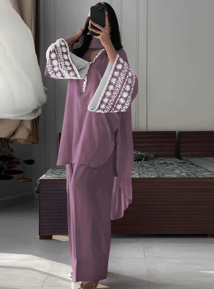 FANCY NATURAL SATIN EMBROIDERY Suit