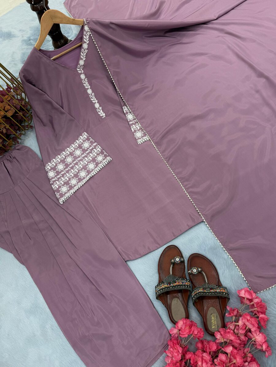 FANCY NATURAL SATIN EMBROIDERY Suit