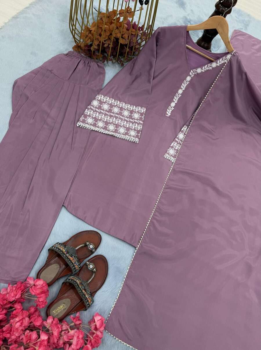 FANCY NATURAL SATIN EMBROIDERY Suit