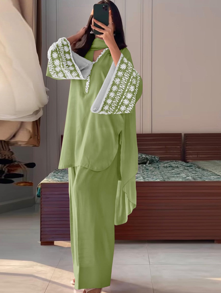 FANCY NATURAL SATIN EMBROIDERY Suit