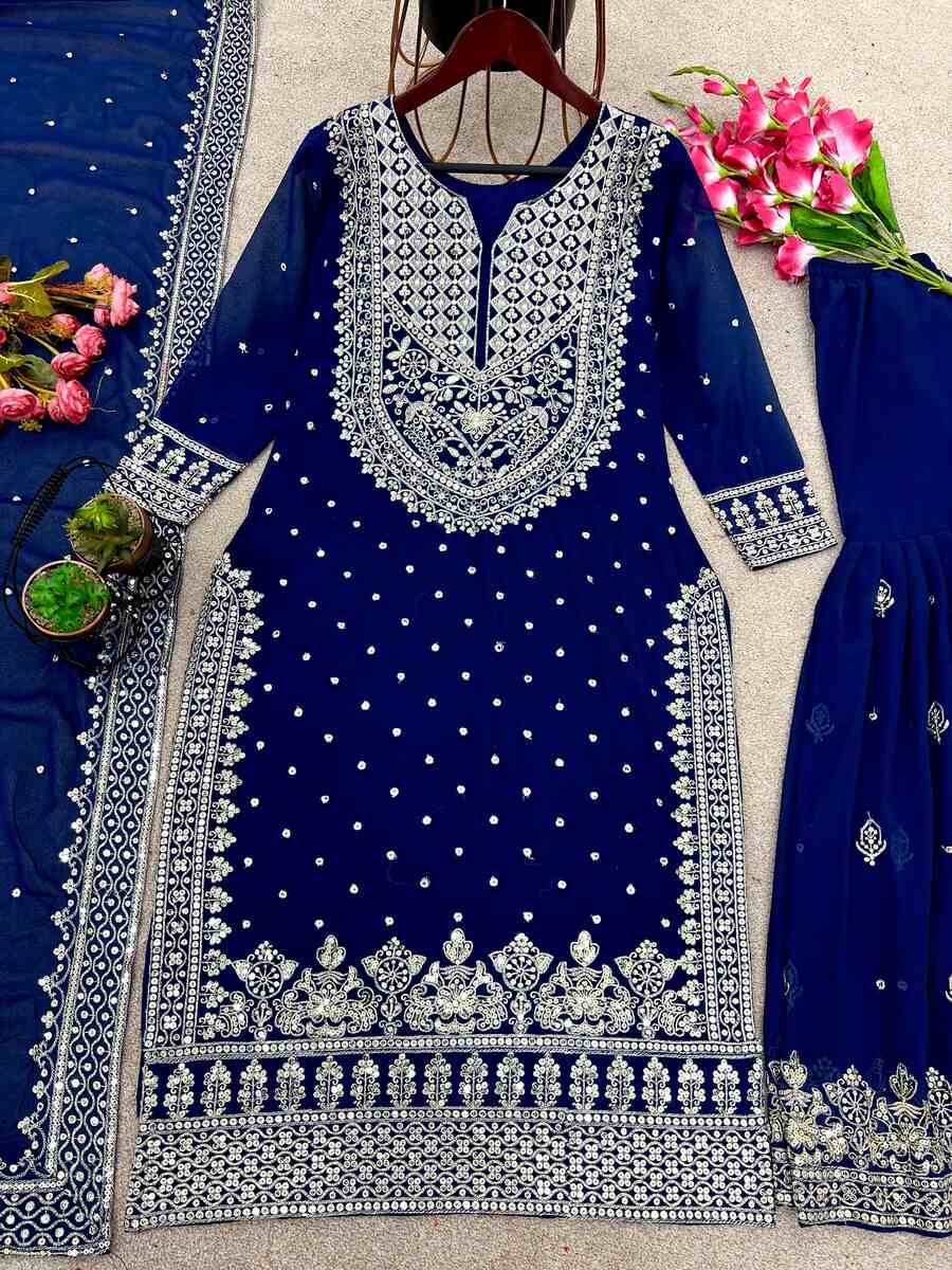 DESIGNER GEORGETTE EMBROIDERY SEQUENCE WORK TOP SHARARA WITH DUPATTA