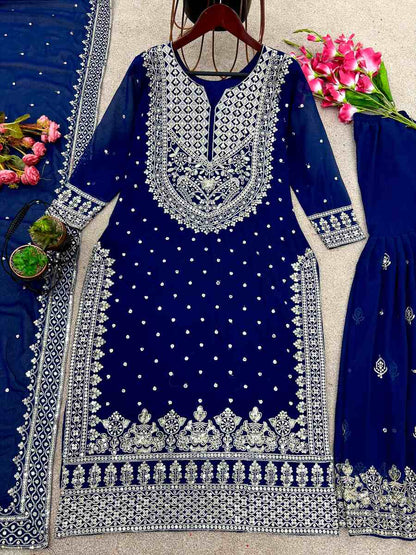 DESIGNER GEORGETTE EMBROIDERY SEQUENCE WORK TOP SHARARA WITH DUPATTA