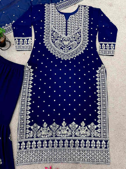 DESIGNER GEORGETTE EMBROIDERY SEQUENCE WORK TOP SHARARA WITH DUPATTA