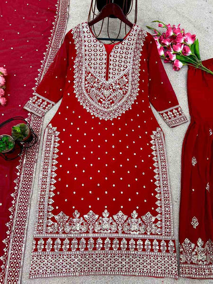 DESIGNER GEORGETTE EMBROIDERY SEQUENCE WORK TOP SHARARA WITH DUPATTA