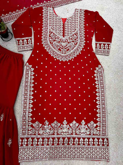 DESIGNER GEORGETTE EMBROIDERY SEQUENCE WORK TOP SHARARA WITH DUPATTA
