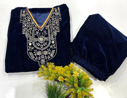 FASHIONABLE VELVET SEQUENCE EMBROIDERY WORK KURTI WITH PALAZZO