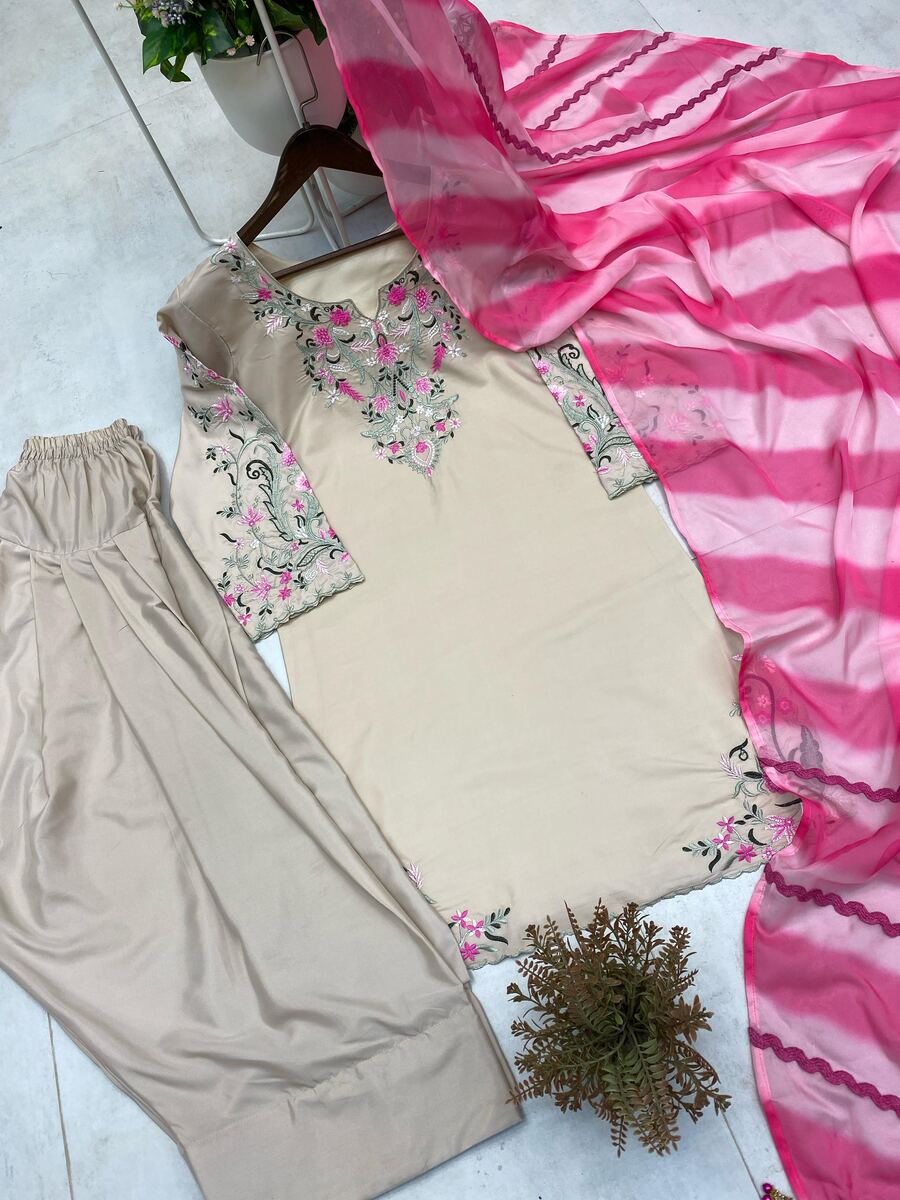 LATEST FRENCH CREEP EMBROIDERY WORK TOP SUIT WITH DUPATTA