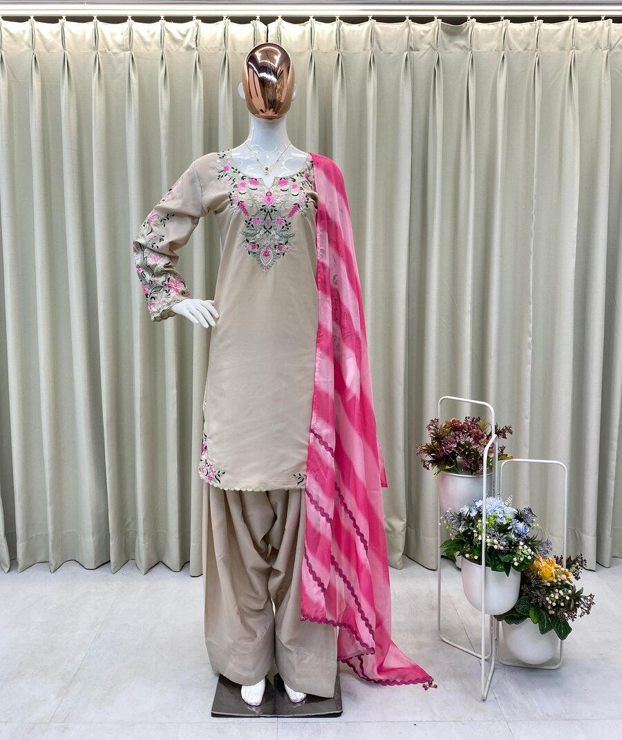 LATEST FRENCH CREEP EMBROIDERY WORK TOP SUIT WITH DUPATTA