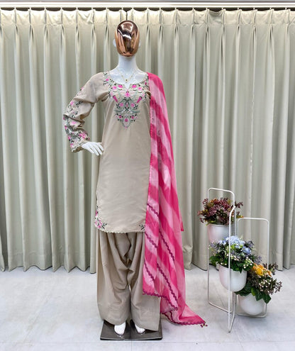 LATEST FRENCH CREEP EMBROIDERY WORK TOP SUIT WITH DUPATTA