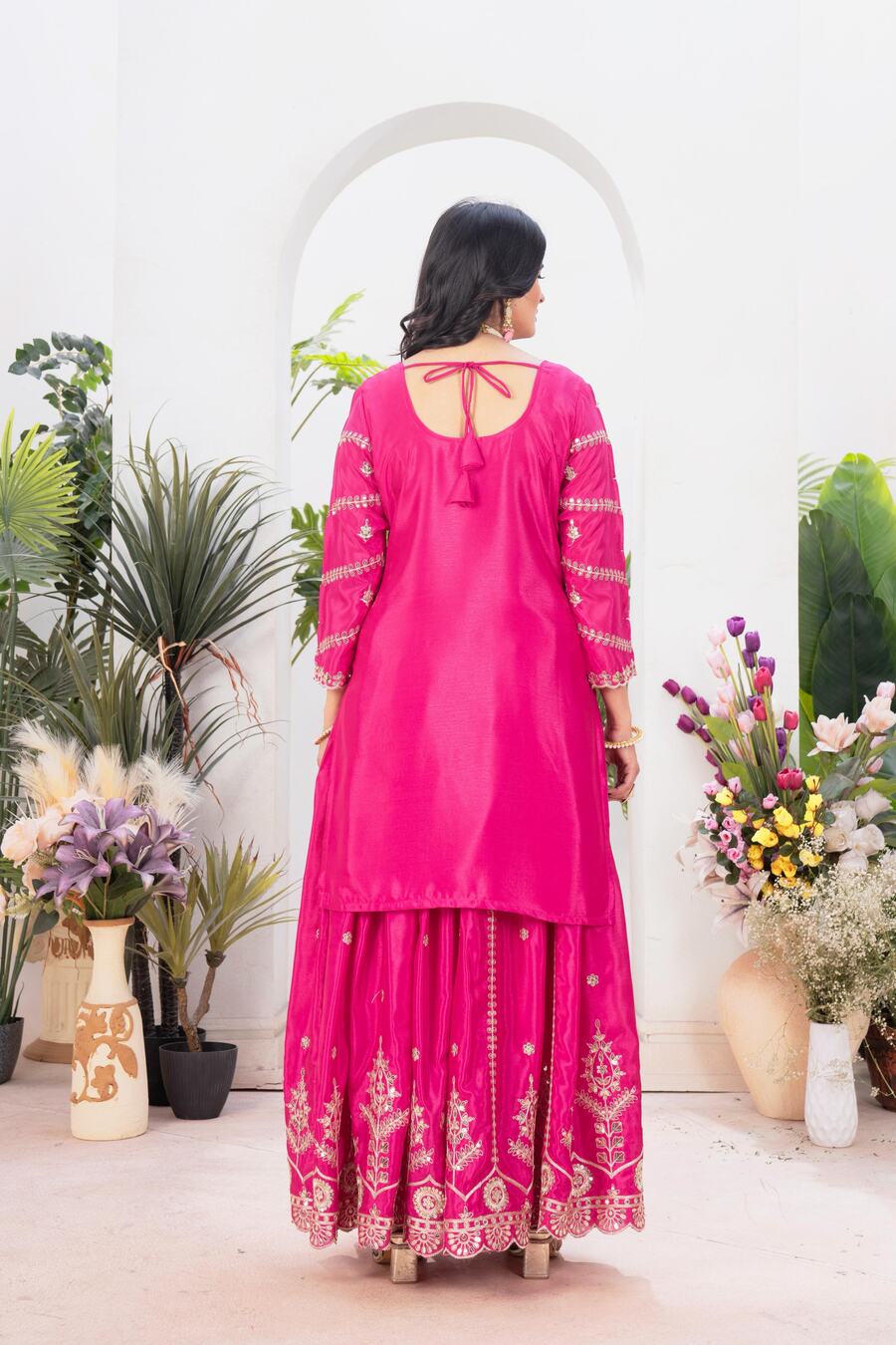 NEW ARRIVAL CHINON EMBROIDERY CODING SEQUENCE WORK TOP PALAZZO WITH DUPATTA