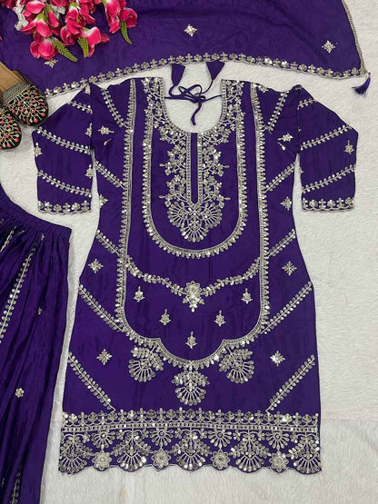 NEW ARRIVAL CHINON EMBROIDERY CODING SEQUENCE WORK TOP PALAZZO WITH DUPATTA