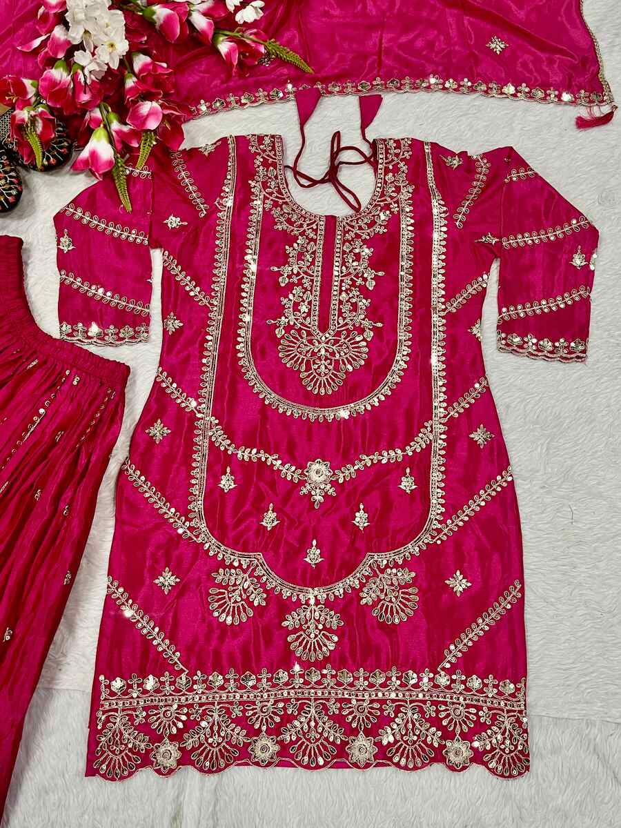 NEW ARRIVAL CHINON EMBROIDERY CODING SEQUENCE WORK TOP PALAZZO WITH DUPATTA