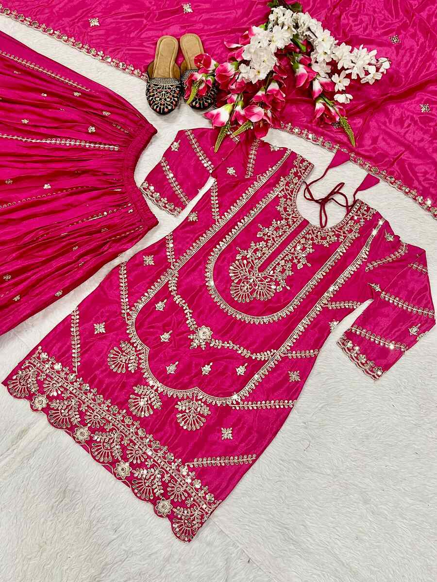 NEW ARRIVAL CHINON EMBROIDERY CODING SEQUENCE WORK TOP PALAZZO WITH DUPATTA