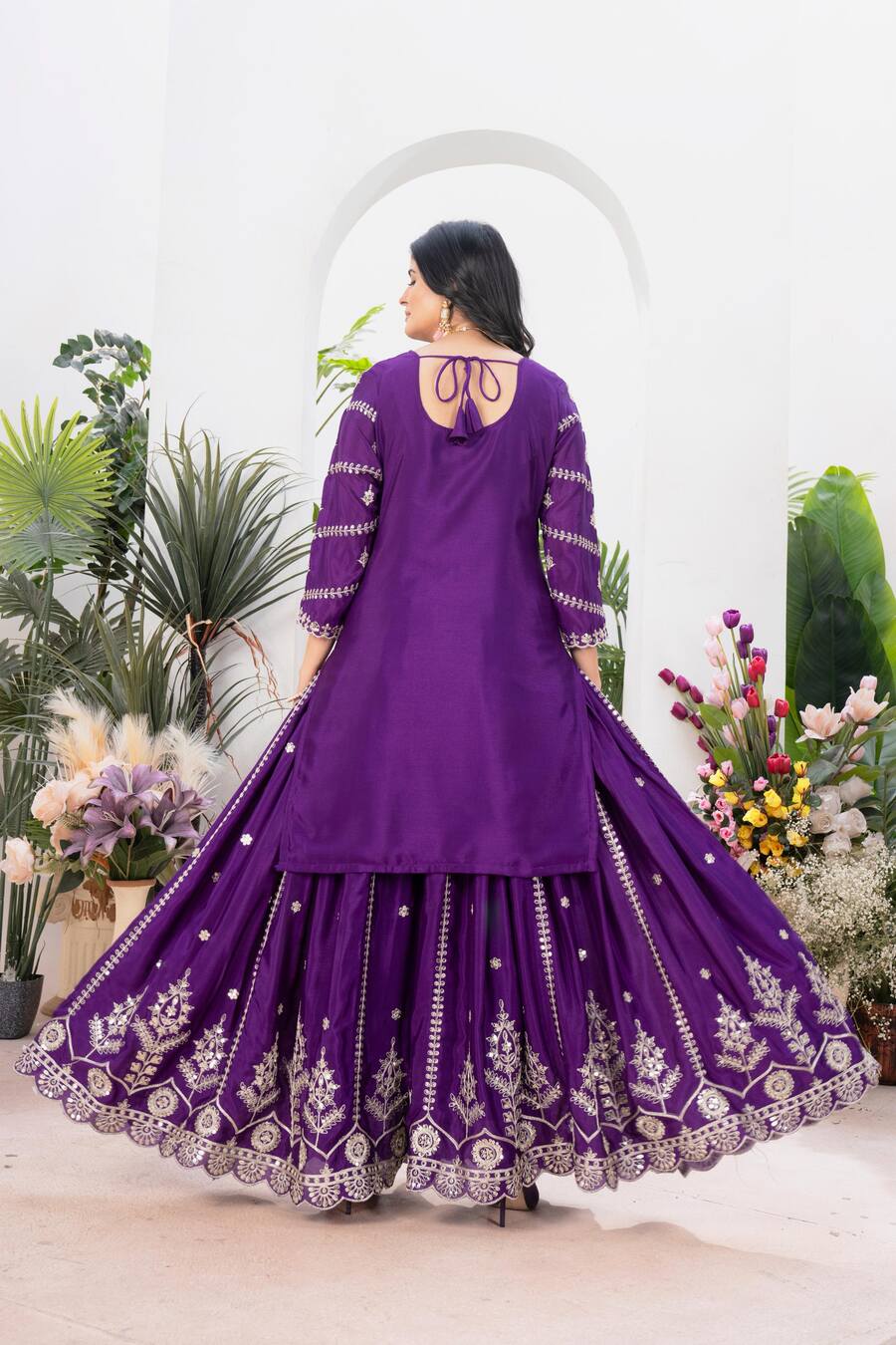 NEW ARRIVAL CHINON EMBROIDERY CODING SEQUENCE WORK TOP PALAZZO WITH DUPATTA