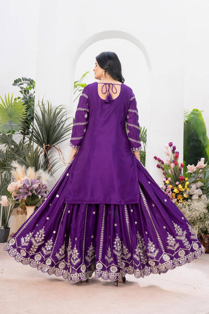 NEW ARRIVAL CHINON EMBROIDERY CODING SEQUENCE WORK TOP PALAZZO WITH DUPATTA