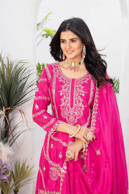 NEW ARRIVAL CHINON EMBROIDERY CODING SEQUENCE WORK TOP PALAZZO WITH DUPATTA