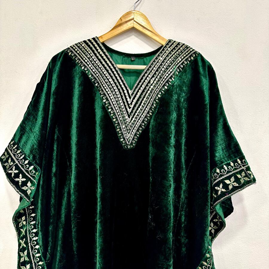 NEW ARRIVAL VELVET EMBROIDERY SEQUENCE WORK KAFTAN WITH PANT