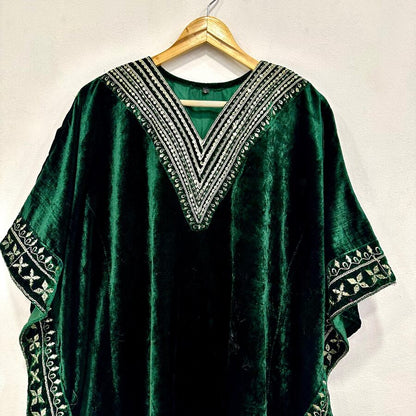 NEW ARRIVAL VELVET EMBROIDERY SEQUENCE WORK KAFTAN WITH PANT