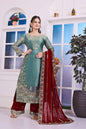 RICH LOOK FENDI SILK EMBROIDERY AND SEQUENCE WORK WITH RIVET MOTI WORK TOP PALAZZO WITH DUPATTA