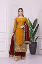 RICH LOOK FENDI SILK EMBROIDERY AND SEQUENCE WORK WITH RIVET MOTI WORK TOP PALAZZO WITH DUPATTA