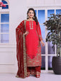 RICH LOOK FENDI SILK EMBROIDERY AND SEQUENCE WORK WITH RIVET MOTI WORK TOP PALAZZO WITH DUPATTA