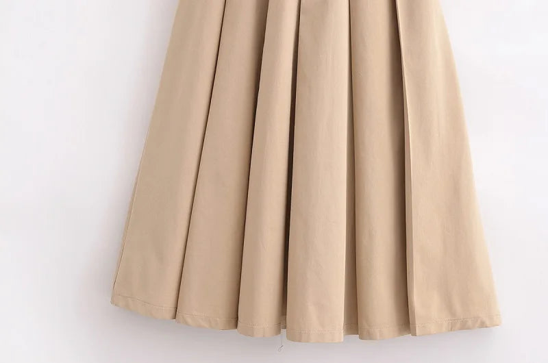 Woman  Belt Pleated Midi Dress