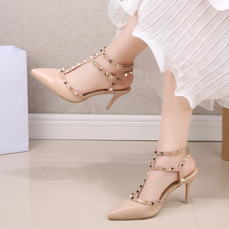 New Pointed Rivet Decorated High Heels