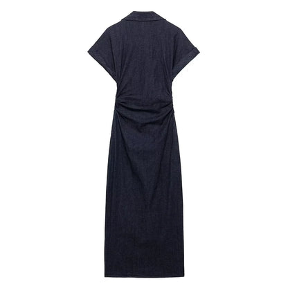 Blue Denim Elegant Midi Dress