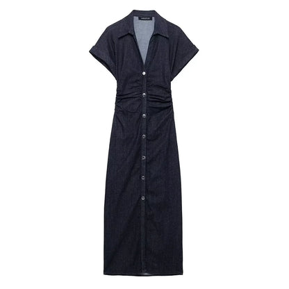 Blue Denim Elegant Midi Dress