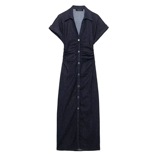 Blue Denim Elegant Midi Dress