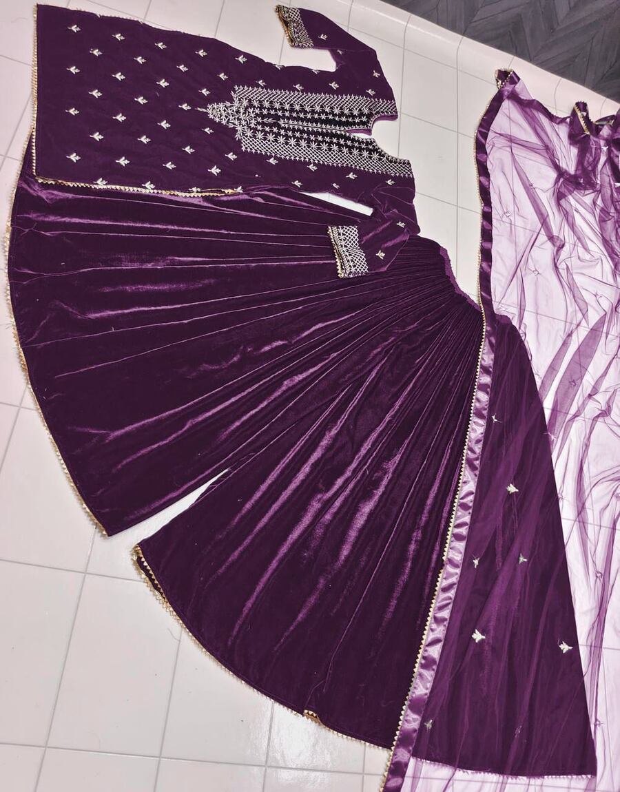 TRENDING VISCOSE VELVET EMBROIDERY WORK TOP PALAZZO WITH DUPATTA