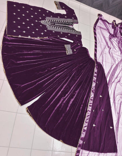 TRENDING VISCOSE VELVET EMBROIDERY WORK TOP PALAZZO WITH DUPATTA